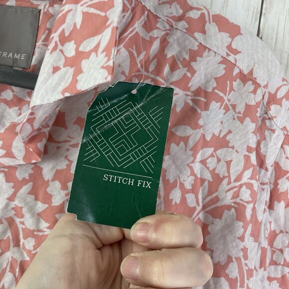 A-Frame Shirt Mens XL Slim Short Sleeve Button Up Pinky /Peach Floral NWT - Picture 4 of 8